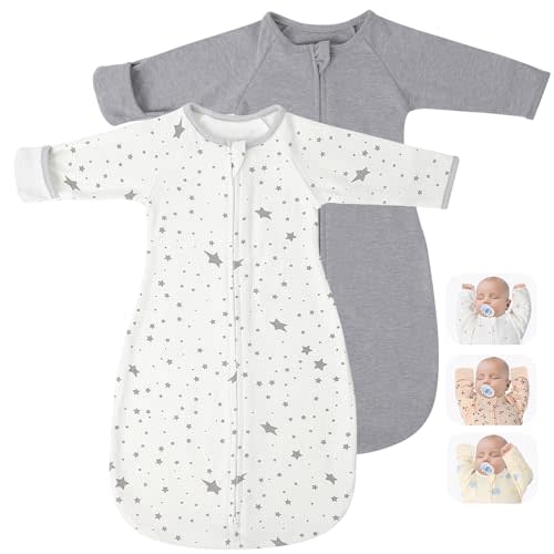 Amrcbb 2 Pack Transitional Swaddle Sack with Arms Up & Sleeves, Mitten Cuffs, 2-Way Zipper, Sleep Sacks Blanket for Newborns - Calms Startle Reflex, Newborns Baby Boys & Girls Sleep Bag
