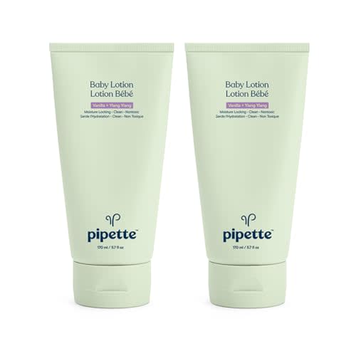 Pipette Baby Lotion - New & Improved Formula, Hydration & Natural Moisture of Baby's Delicate Skin, Renewable Plant-Derived Squalane, Vanilla + Ylang Ylang Aroma, 5.7 fl oz (Pack of 2)