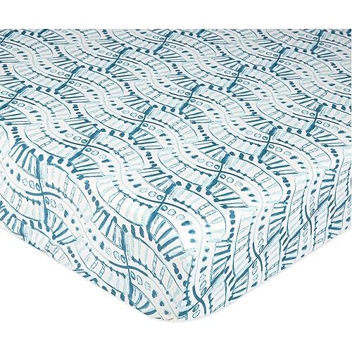 Crane Baby Soft Cotton Crib Mattress Sheet, Fitted Sheet for Cribs and Toddler Beds, Indigo Blue, 28”w x 52”h x 9”d