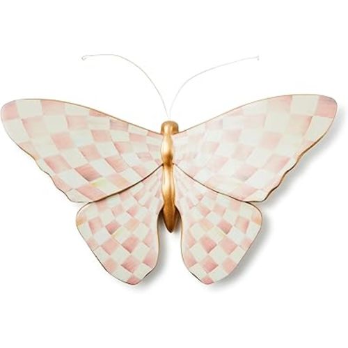 MACKENZIE-CHILDS Butterfly, Hanging Butterfly Wall Decor, Pink-and-White Rosy Check