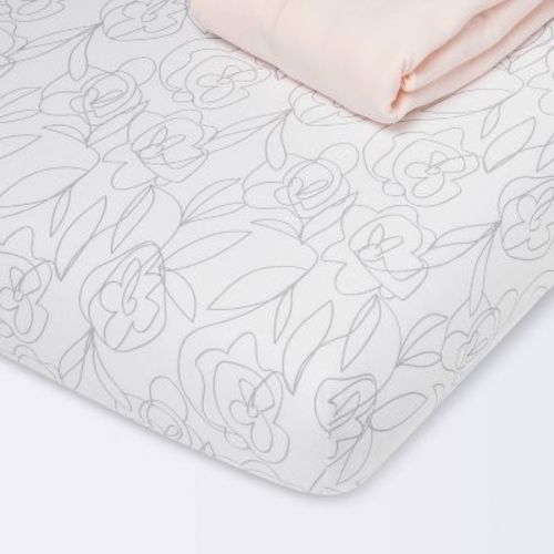 Fitted Play Yard Jersey Sheet - Cloud Island™ Floral And Solid Light Pink - 2pk