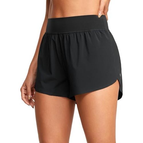 CRZ YOGA High Waisted Dolphin Athletic Running Shorts for Women 3" High Split Comfy Mesh Liner for Gym Workout Track