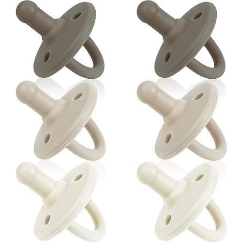 Sweet Child Pacifiers 0-18 Months, Set of 6 Ultra-Light Silicone Binkies with Collapsible Handle & 3 Air Holes for Added Safety, Best Newborn Pacifiers for Baby Boys Or Girls