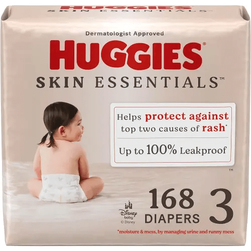 Huggies Size 3 Diapers, Skin Essentials Baby Diapers, Size 3 (16-28 lbs), 168 Count (3 Packs of 56), Packaging May Vary