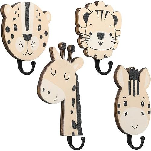 4 Pcs Safari Animal Wall Hooks