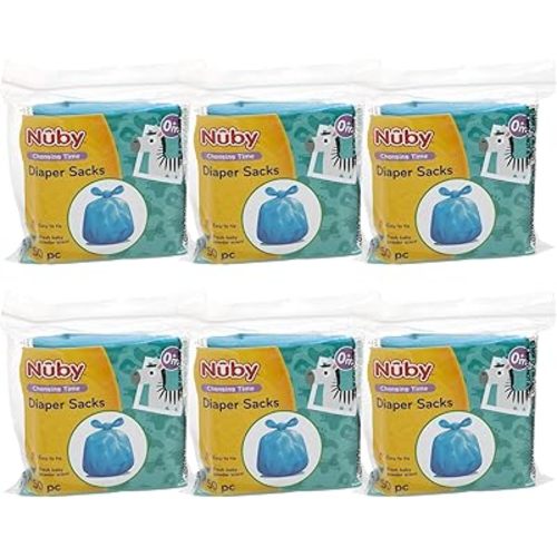 Nuby Diaper Disposal Bags for Baby - (6-Pack) 50 Count Disposable Bags - Fresh Baby Powder Scent - Blue