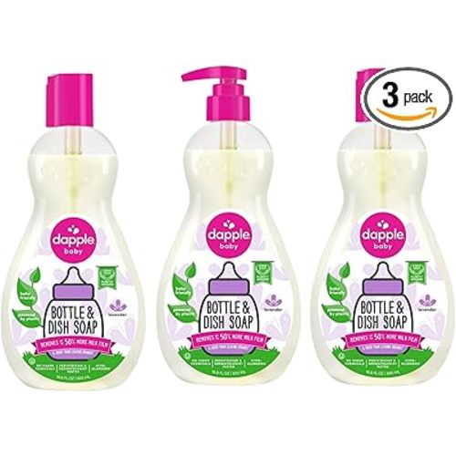 Dapple Baby Bottle Soap, Hypoallergenic Dish Soap for Baby Bottles, Powered by Plants, Lavender, 16.9 Fl Oz (Pack of 3)
