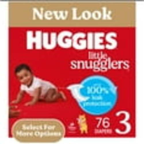 Huggies Little Snugglers Size 3 Baby Diapers, 76 Ct, Hypoallergenic, Dermatologist-Tested, 12 Hour Leak Protection