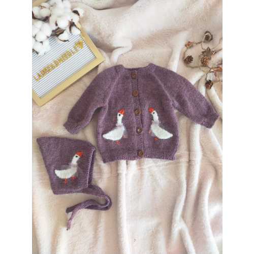 Goose Embroidered Sweater, Baby Bonnet and Cardigan Set, Baby Hospital Coming Home Outfit Gift, Knitted Clothing for Kids and Babies