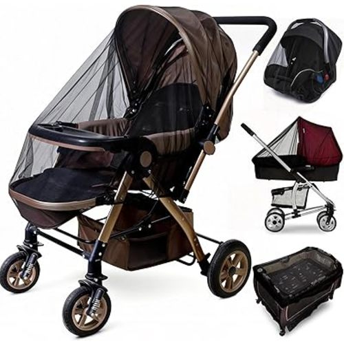 Baby Stroller Mosquito Net (2 Pack) - Durable Mesh Protection for Bassinets, Cradles, Playards, Pack N Plays & Portable Mini Cribs | Breathable Universal Fit Insect Barrier (Black)