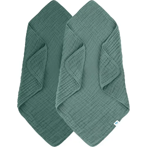 SWEET DOLPHIN Muslin Baby Bath Towels Blanket - 2 Pack 100% Cotton Towel for Babies, Infants, Toddlers - 40x40Inch - Highly Absorbent, Deep Emerald