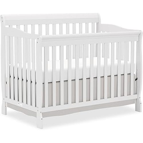 Baby Crib 5-in-1 Convertible, Wooden Cribs Converts to Toddler Bed, Daybed and Full-Size Bed, Nursery Furniture with Non-Toxic Finishes (White)