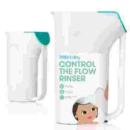Frida Baby Control The Flow Polypropylene ABS Rinser, Bath Time Rinse Cup with Easy Grip Handle and Removable Rain Shower, White