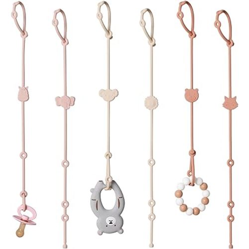 ROCCED Toy Straps for Baby 6pcs, Silicone High Chair Toys Straps Stroller Accessories Toddler Bottle Straps Car Seat Toys Baby Travel Essential Baby Toy Straps Silicone Animal Design Blush+Ivory+TER