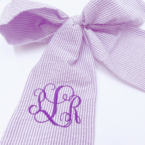 Monogrammed newborn baby swaddle bow | Personalized seersucker sash for Easter basket | Wreath bow | Embroidered baby wrap for photos | Gift