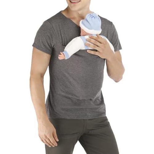 Mens Baby Carrier Shirt, Kangaroo Shirt for Dad and Baby V Neck Short Sleeve Kangaroo T Shirt Baby Carrier Shirt for Dad