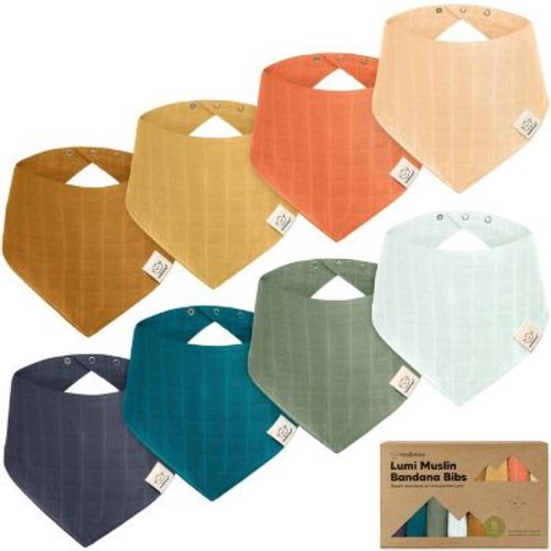 8pk Lumi Muslin Baby Bibs, Bandana Bibs For Baby Boy, Baby Girl, Muslin Drool Bib For Newborn, Toddler (pine)