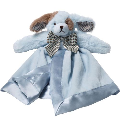 Bearington Baby Waggles Snuggler, 15 Inch Blue Puppy Dog Plush Stuffed Animal Security Blanket Lovey for Babies