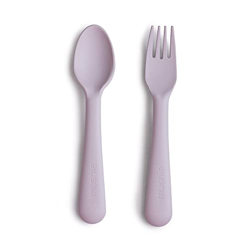 mushie Flatware Fork and Spoon Set For Kids | Made in Denmark (Soft Lilac)