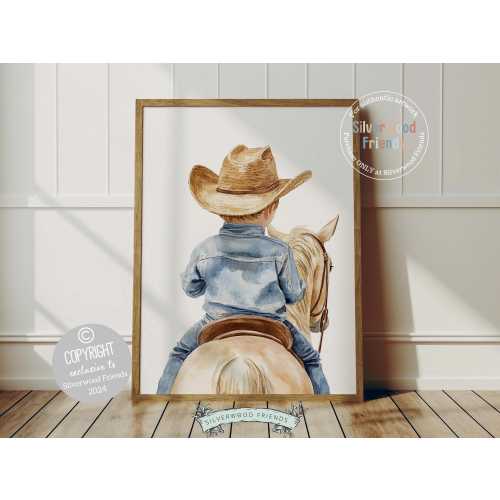 Cowboy Nursery Print, Cowboy Nursery Decor, Baby Boys Western Nursery Decor, Little Boy Cowboy Horse Riding Nursery Wall Art Digital Print