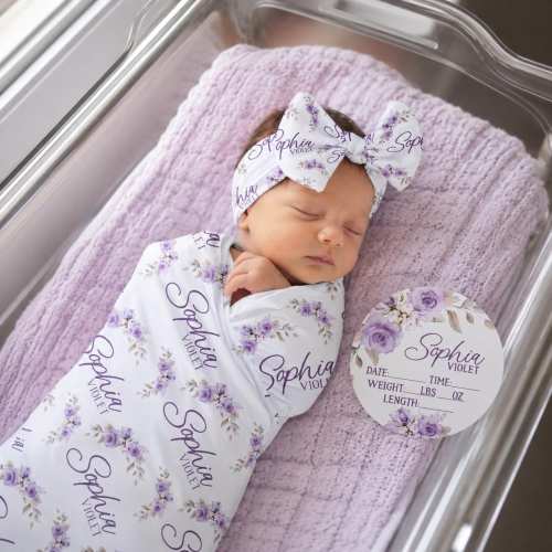 Personalized Rose Swaddle Blanket, Optional Bundle, Newborn Coming Home Outfit Photo Props, Baby Announcement Sign, Baby Shower Gift JS28