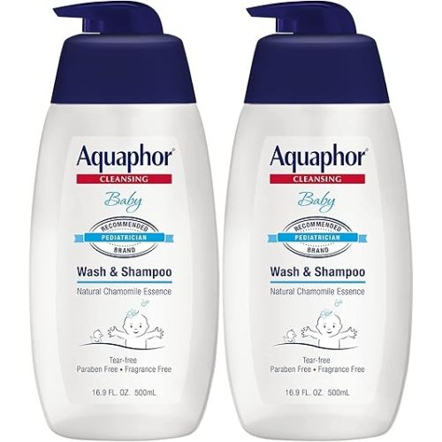 Aquaphor Baby Wash and Shampoo - Mild, Tear-free 2-in-1 Solution for Baby’s Sensitive Skin - 16.9 fl. oz. Pump - Pack of 2
