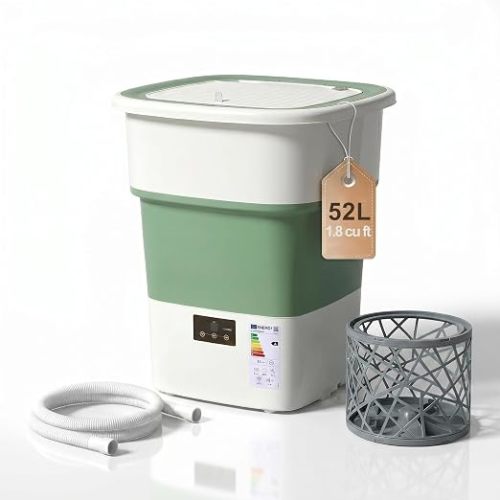 1.8 Cu.Ft Extra Large Portable Washing Machine, Foldable Washer with Powerful 150W Motor & Spin Basket, Compact Laundry Machine for Apartment, Dorm, RV, Camping & Travel (Green1.8 Cu.Ft)