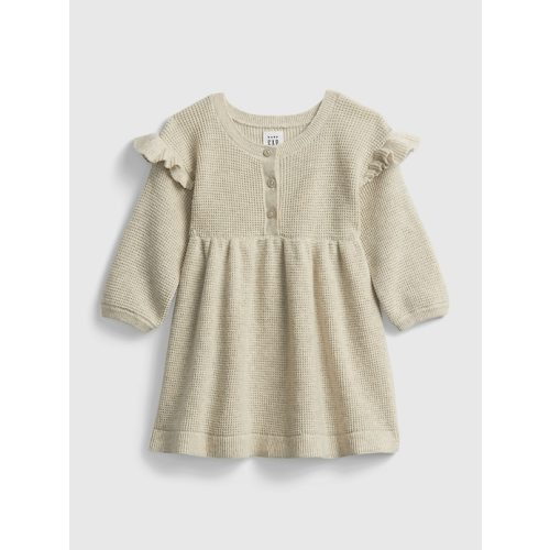 Baby Waffle-Knit Ruffle Sweater Dress in grey heather, size: 18-24 M