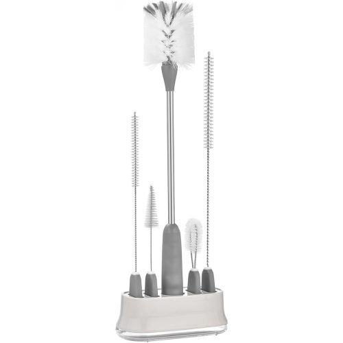ALINK 5 Pack Water Bottle Brush Cleaning Set with Holder, Bottle Cleaner with Stand, Straw Nipple Lid Brush for Stanley Tumblers, Drinking Glass, Baby Bottles, Jugs - Gray