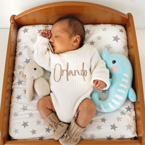 Custom Baby Outfit, Knit Newborn Romper, Personalized Embroidered Baby Romper, First Announcement Baby suit, Coming Home Outfit Baby Gift