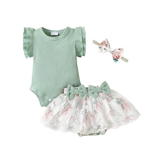 Mioglrie Preemie Clothes Girl Newborn Girl Outfits Infant Baby Girl Clothes Summer Romper Dress Shorts Set