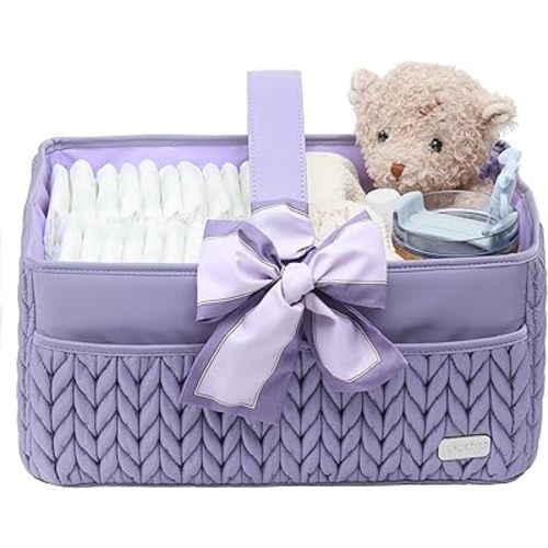 Luxurious Baby Diaper Caddy, Nursery Storage Basket for Newborn Boy and Girl, Travel Baby Basket for Diapers Baby Wipes, Organizer Tote Bag Storage Bin, Baby Shower Gifts (purple)
