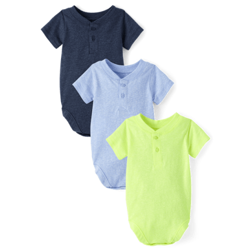 Baby Boys Marled Henley Bodysuit 3-Pack - Blue