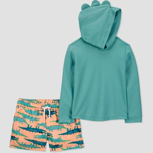 Carter's Just One You®️ Baby Boys' Long Sleeve Hooded Solid Rash Guard Set - Green/orange 18m