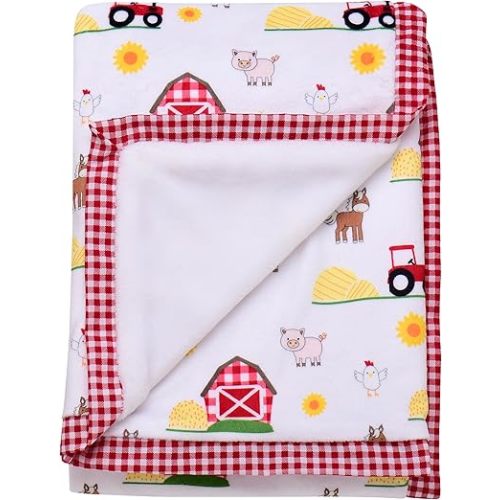 2 Ply Silky Baby Blanket, Reversible to Flannel, Farm Animal Print (Multi-Colored, 30 in. x 40 in.)