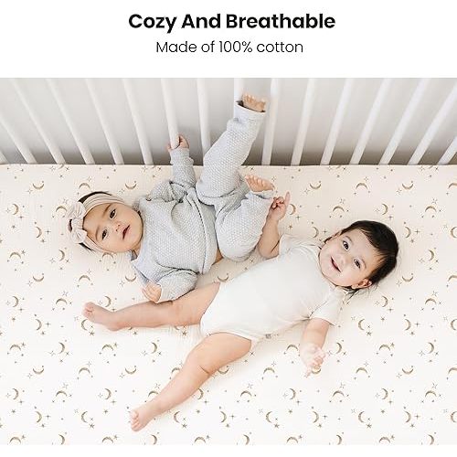 Muslin Crib Sheets - Camel/Moon