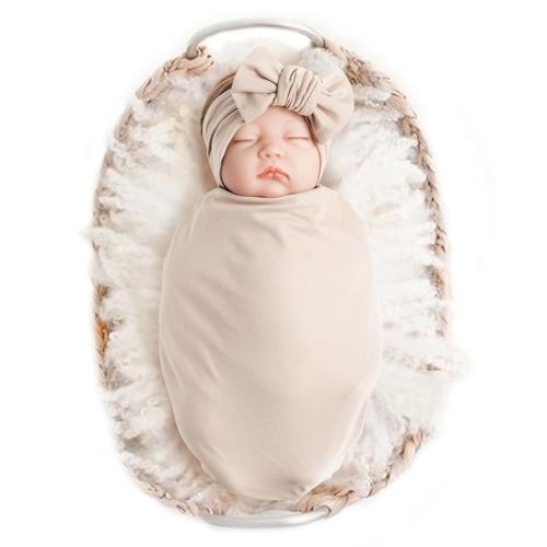 Konssy Baby Girl Newborn Receiving Blanket with Headband Set Baby Swaddle Nursery Swaddle Wrap