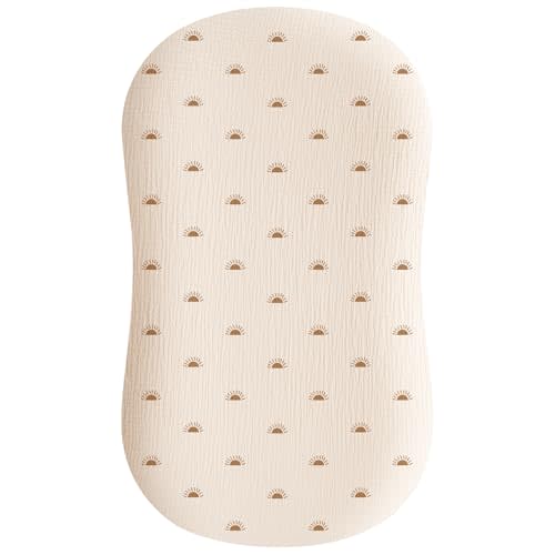 Konssy Muslin Baby Lounger Cover 1 Pack, 100% Cotton Newborn Lounger Sheets, Soft and Breathable Baby Nest Slipcover, Cover Only (Sun)