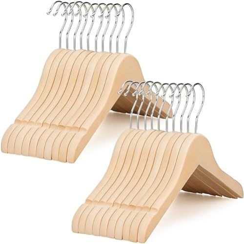 TOPIA Hanger Kids Wooden Baby Hangers: 20 Pack Dress Shirt Hangers with 360 Stronger Hook - Extra Smooth Notches, Natural