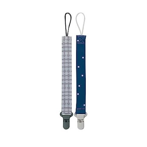 Nuby Pacifinder Baby Pacifier Clip - (2-Pack) - Pacifier Holder Clip with Convenient Hook Loop - Blue Dots and Green Dino