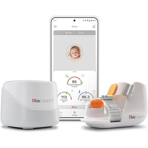 Masimo Stork Vitals - FDA Cleared Smart Baby Monitoring System (Stork Boot + Sensor + Hub + App), Monitors Pulse Rate, Oxygen Saturation & Skin Temp (Discontinued)