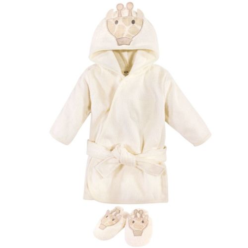 Hudson Baby Infant Cotton Animal Face Bathrobe And Slippers 2pc, Modern Giraffe, 0-9 Months