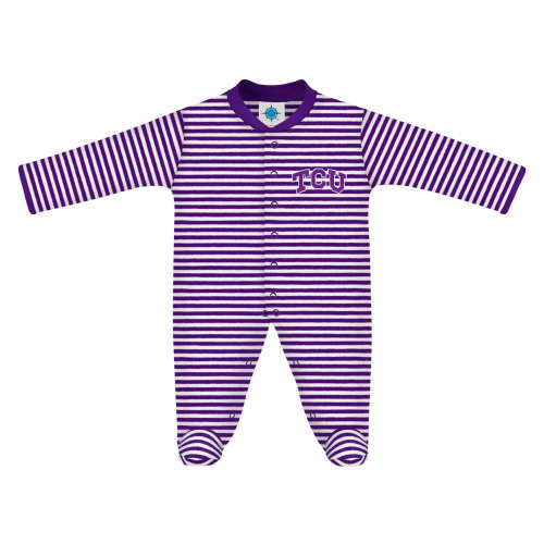 TCU Horned Frogs Striped Footed Romper | College Baby