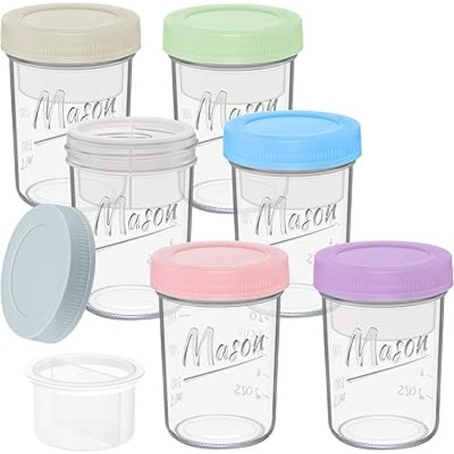 16 oz Overnight Oats Containers with Lids, 6-Pack Leak-Proof Wide Mouth Mason Jars & Separate Compartments for Fruits/Nuts, Airtight Glass Jars for Chia Pudding, Yogurt, Parfait and Salad