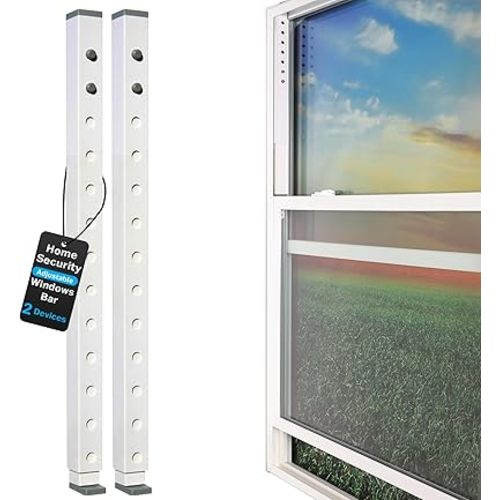 Adjustable Window Security Bar, Sliding Door Safety Lock, Sliding Glass Door Security Bar & Child Safety Lock, Works Great with Window Alarms for Home Protection – Regular – (2 Devices)