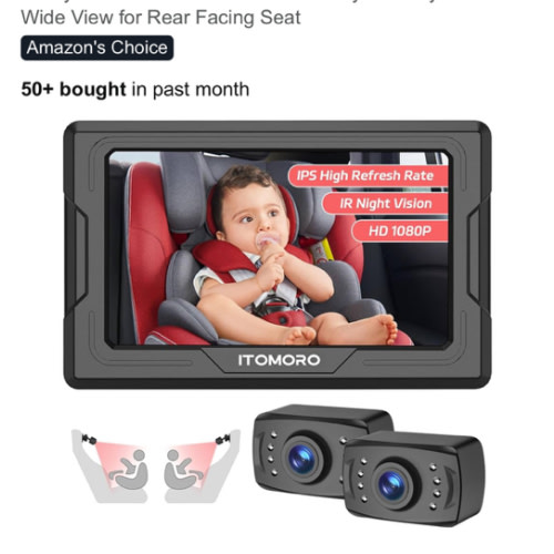 Itomoro Baby Car Camera HD 1080P Dual-Channel Display Car Baby Camera with 2 IR Night Vision Camera, Easily Install 4.3'' Car Camera for Baby with Crystal Clear Wide View for Rear Facing Seat