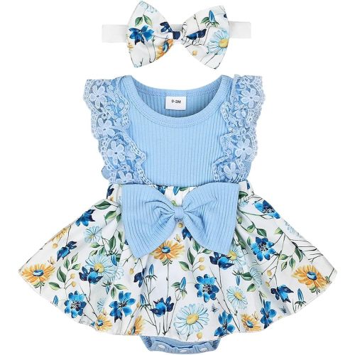Baby Girl Clothes Newborn Romper Dress Infant Lace Ruffle Sleeveless Summer Outfits with Headband 0-12 Months