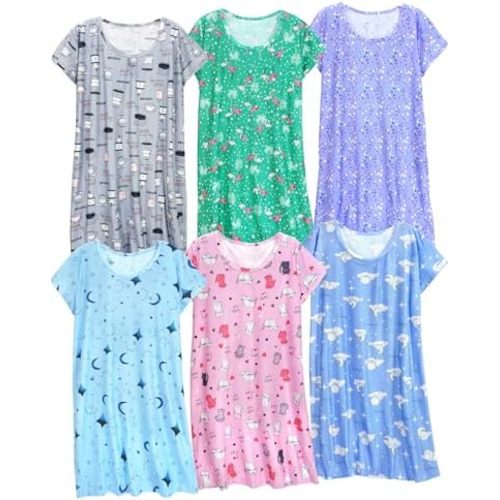 XPUDAC 6 Pack Nightgowns for Women Soft Sleepwear Short Sleeve Women's Nightgowns Print Sleepdress