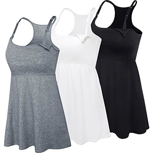 3 Pack Maternity Nursing Tank Tops with Bralette Cotton Breastfeeding Camisole