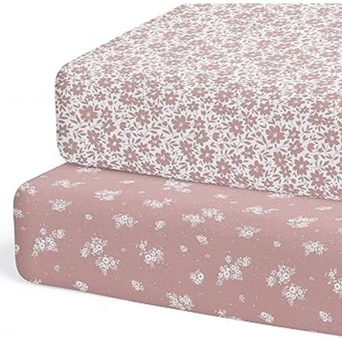 Sorrel + Fern 2-Pack Crib Sheet for Standard Crib Mattress (Antique Rose) - Premium Fitted Sheets - Buttery Soft Cotton Blend